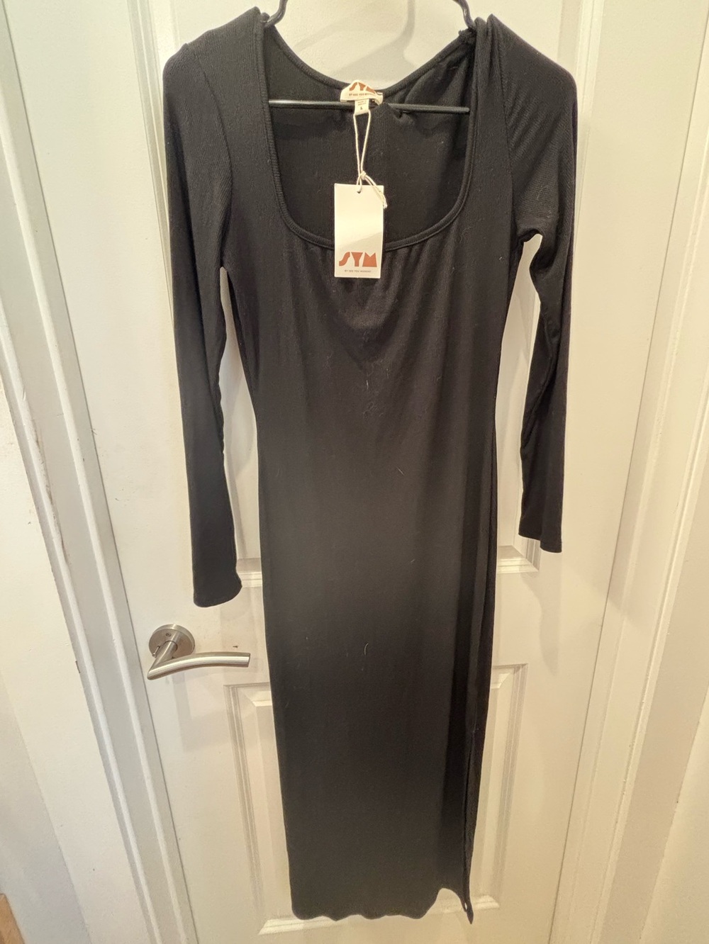 NWT See You Monday Long Sleeve Scoop Neck ribbed Black Dress-L